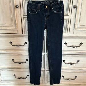 American Eagle Denim Skinny Super Stretch Dark Denim Blue Jeans Sz 0
